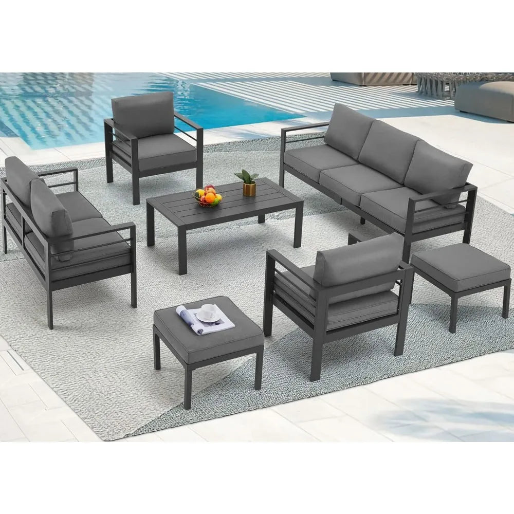 Modern Outdoor Patio Furniture with Coffee Table, 7 Pieces  Conversation Set with Cushions for Balcony, Porch, Lawn and More