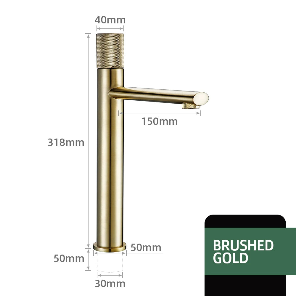 Knurled Faucet Brushed Gold Basin Faucet Bathroom Taps Single Handle Hot and Cold Sink Mixer Knurled Basin Faucet