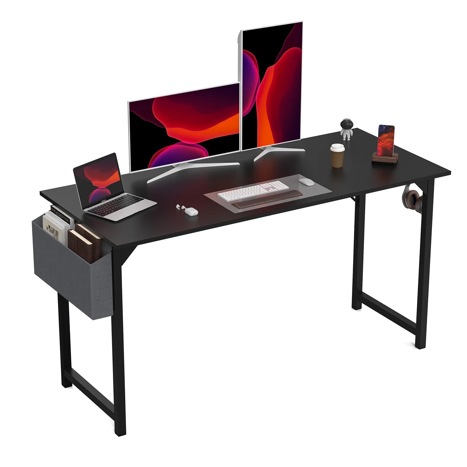 JHK Computer Desk Writing Study Office Gaming Table Modern Simple Style Compact with Side Bag Headphone Hook Easy Assembly