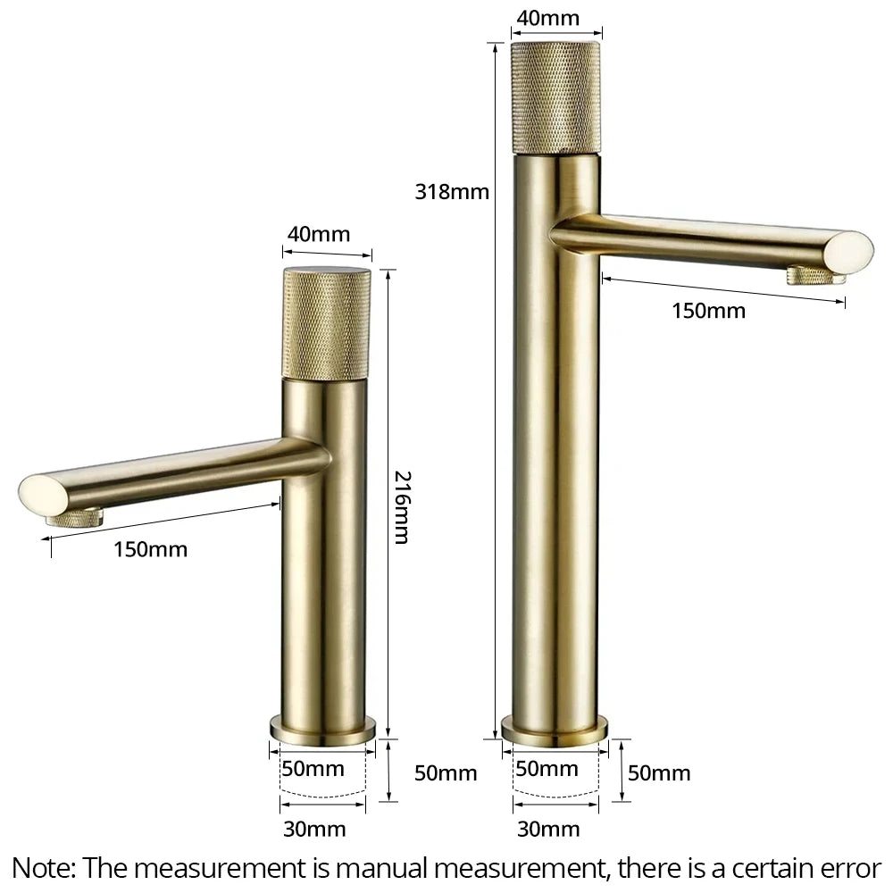 Knurled Faucet Brushed Gold Basin Faucet Bathroom Taps Single Handle Hot and Cold Sink Mixer Knurled Basin Faucet