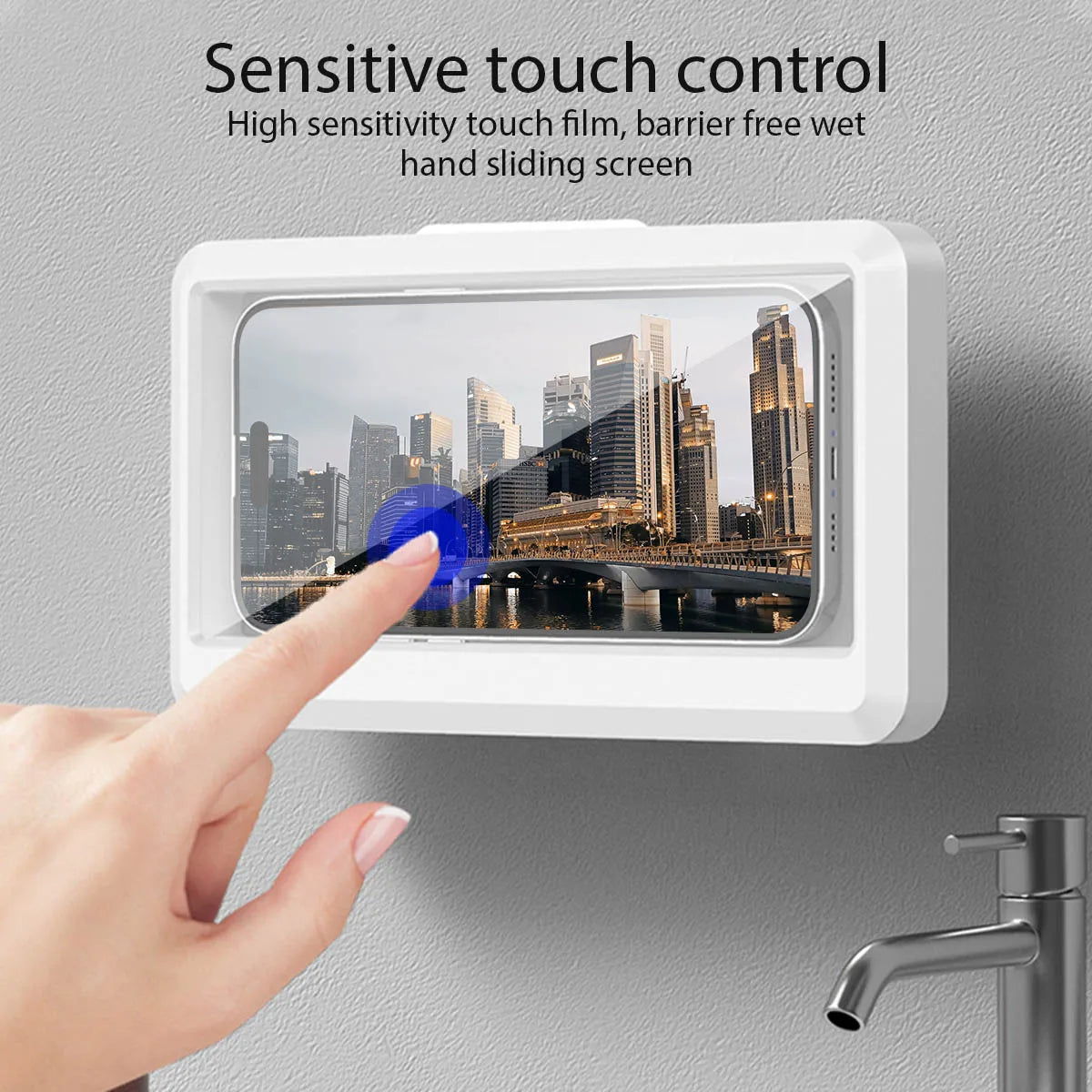 Bathroom Waterproof Phone Holder Home Wall Phone Case Stand Box Self-adhesive Touch Screen Phone Bracket Shower Sealing Storage