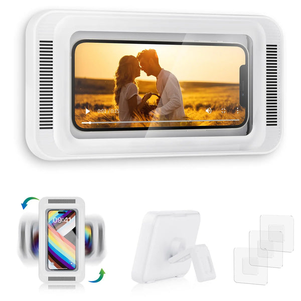 Shower Phone Holder with Speaker  480 Rotation, Wall Phone Mount for Shower Waterproof Anti Fog Shower Case for 4-7" Phones