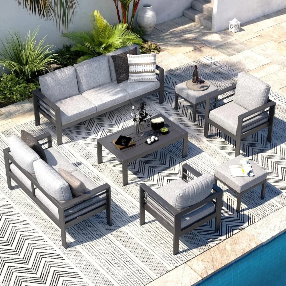 Modern Outdoor Patio Furniture with Coffee Table, 7 Pieces  Conversation Set with Cushions for Balcony, Porch, Lawn and More