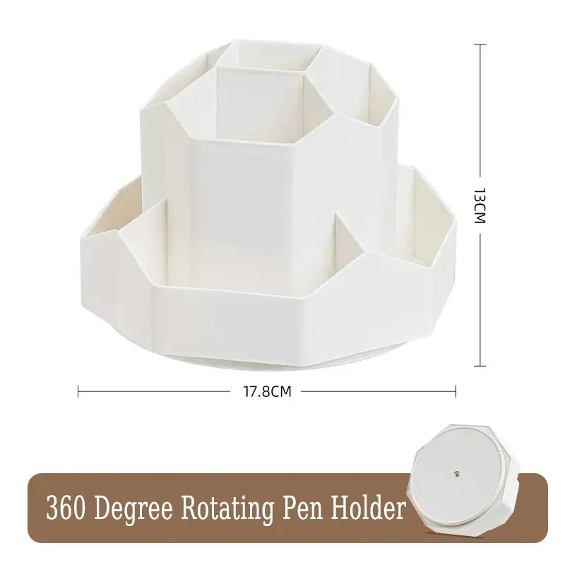 360°Rotatable Pen Holder Large Capacity Desk Pencil Storage Box 9-Grid Stationery Organizer School Office Pen Stand