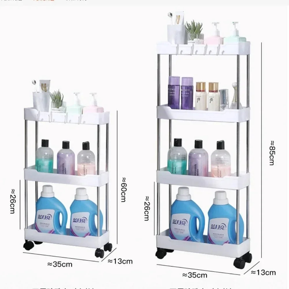 Bathroom Storage Rack with Wheels 3/4 Layer Rolling Utility Cart Bathroom Storage Organizer Multi-purpose Utility Cart