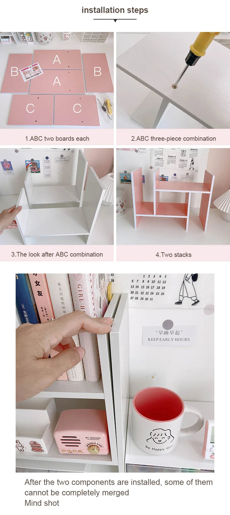 Kawaii Storage Shelf DIY Desk Holder Office Desktop Organizer Table Organizer Bookshelf Insert Shelve For Kids Room