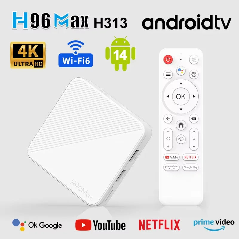 Newest H96 MAX H313 Smart TV Box Android 14 2GB 8GB 16GB Wifi6 BT 4K HD Google Voice Media Player AV1 Set Top Box