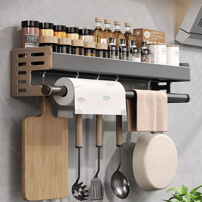 Stylish Wall-Mounted Kitchen Condiment Rack with Storage Box