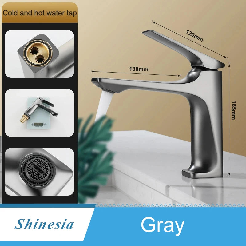 Shinesia Bathroom Sink Faucet Brass Single Handle Deck Mounted Wash Basin Water Tap Hot And Cold Mixer