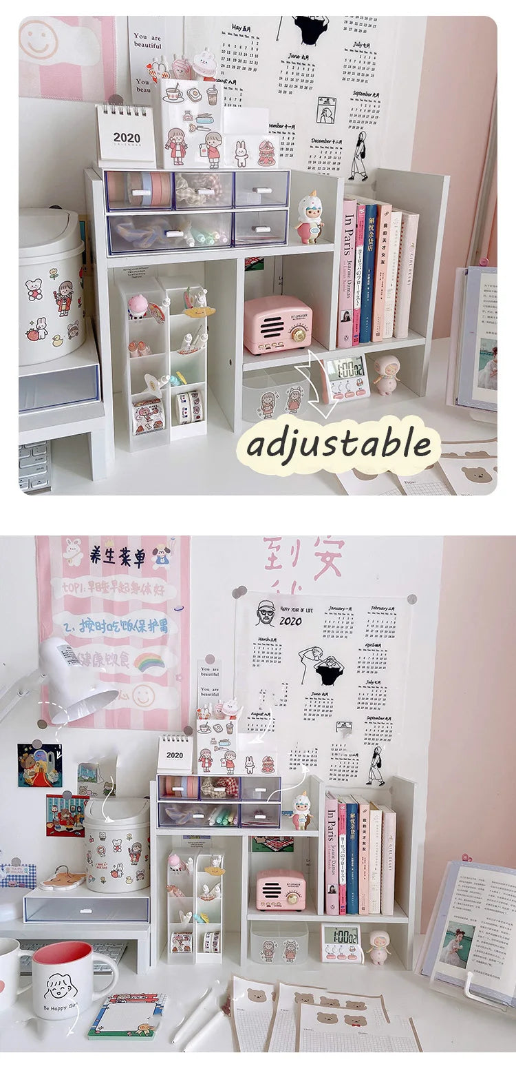 Kawaii Storage Shelf DIY Desk Holder Office Desktop Organizer Table Organizer Bookshelf Insert Shelve For Kids Room