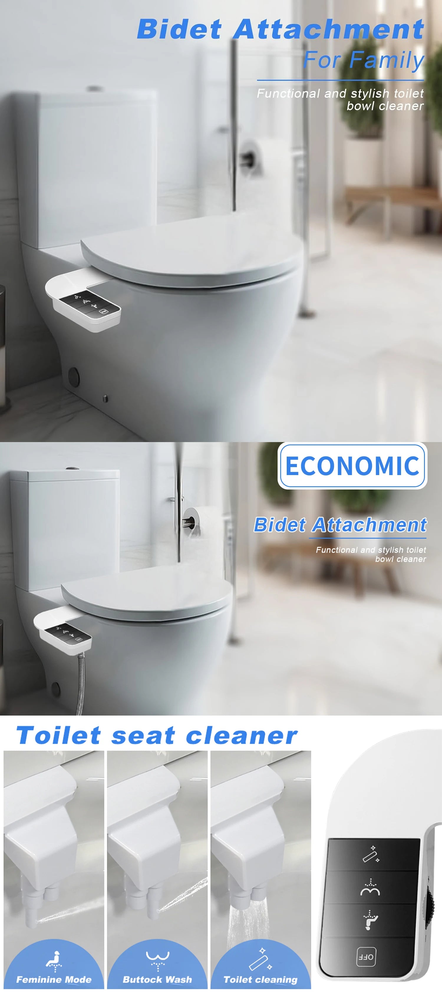 ITAX Self-Cleaning Nozzle,Non-Electric Self-Cleaning Bidet Attachment,Side Arm Control Ultra Thin Design Toilet Seat Dual Nozzle