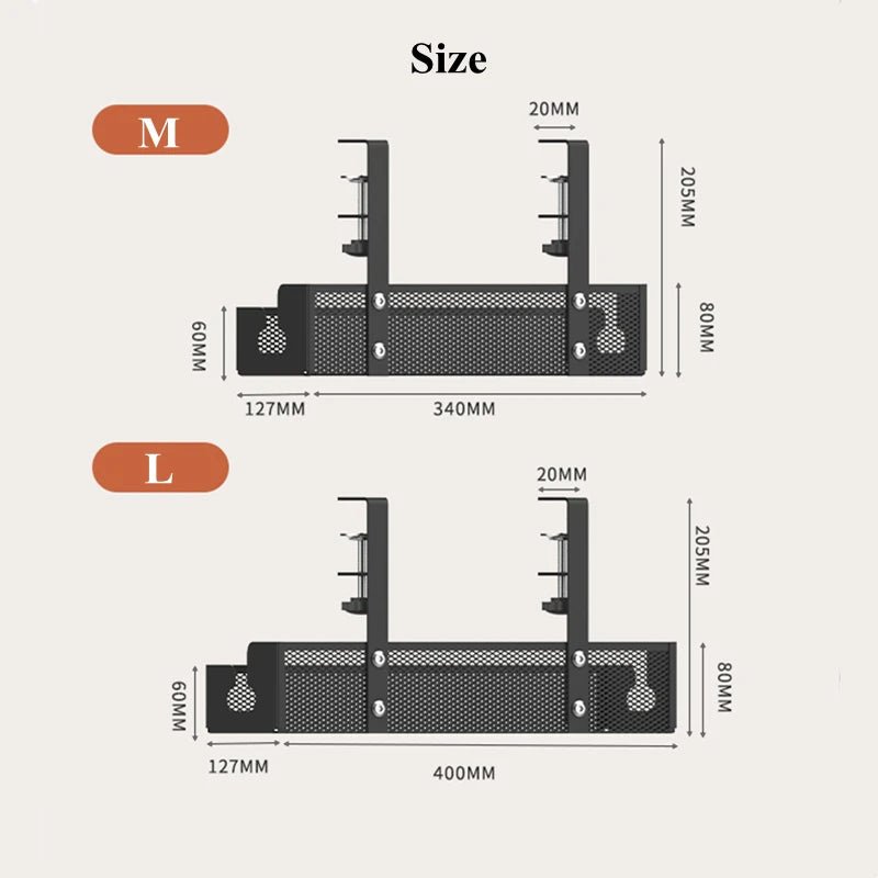 Under Table Storage Rack Metal Cable Management Tray Home Office Desk Wire Organizer No Punching Kitchen Storage Accessories