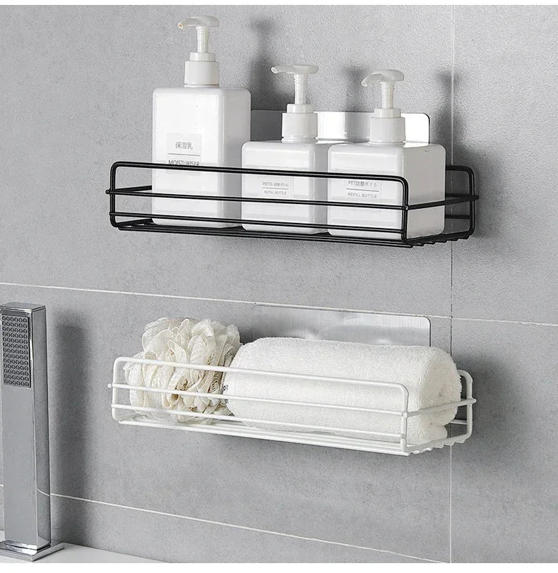 Bathroom Shelf Wall Mounted Corner Storage Shelves Shampoo Holder Cosmetic Rack Iron Shower Drain Basket Bathroom Organizer