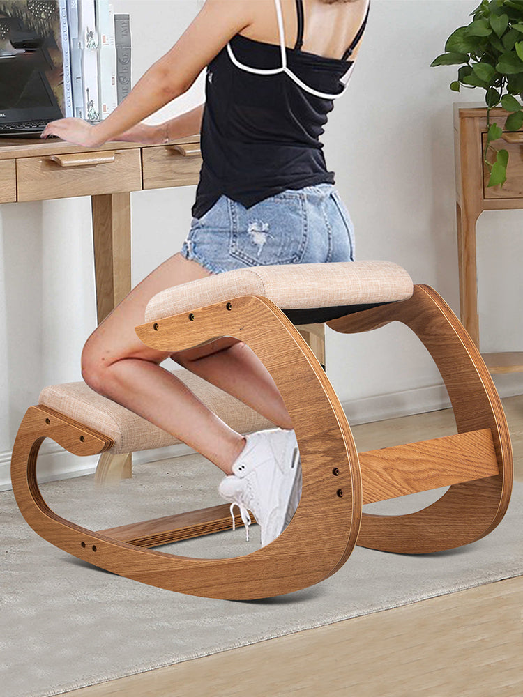 VEVOR Ergonomic Rocking Wooden Kneeling Chair Stool Correct Posture Computer Chair Original Home Office Furniture Thick Cushion